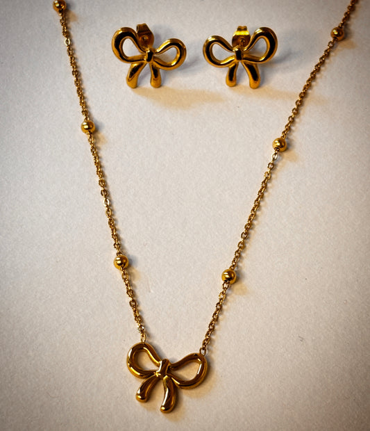 Kavnta Anti Tarnish Bow Themed Jewellery Set Anti Tarnish